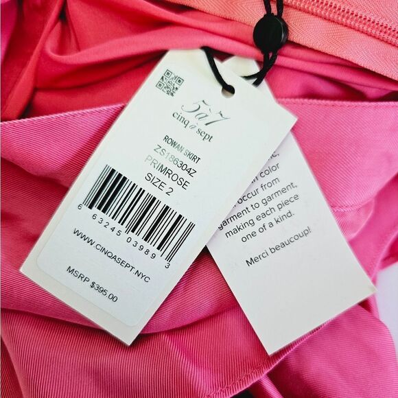 NWT Cinq a Sept Rowan Tiered Satin Ruffle Silky Midi Skirt in Primrose Pink 2 - Picture 7 of 10